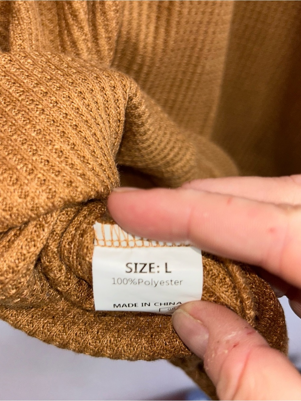 Amazon Women's Waffle Knit Long Sleeve Sweatshirt in Brown - Picture 3 of 3